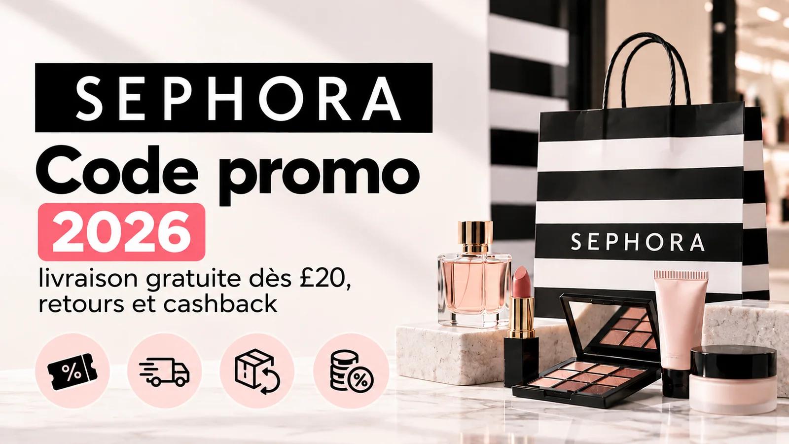 Code promo Sephora 2026 : livraison gratuite dès £20, retours et cashback