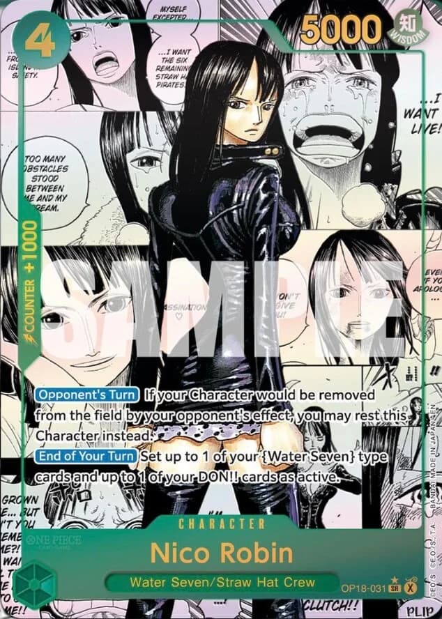 Nico Robin (OP18-031) manga card for OP18 set.