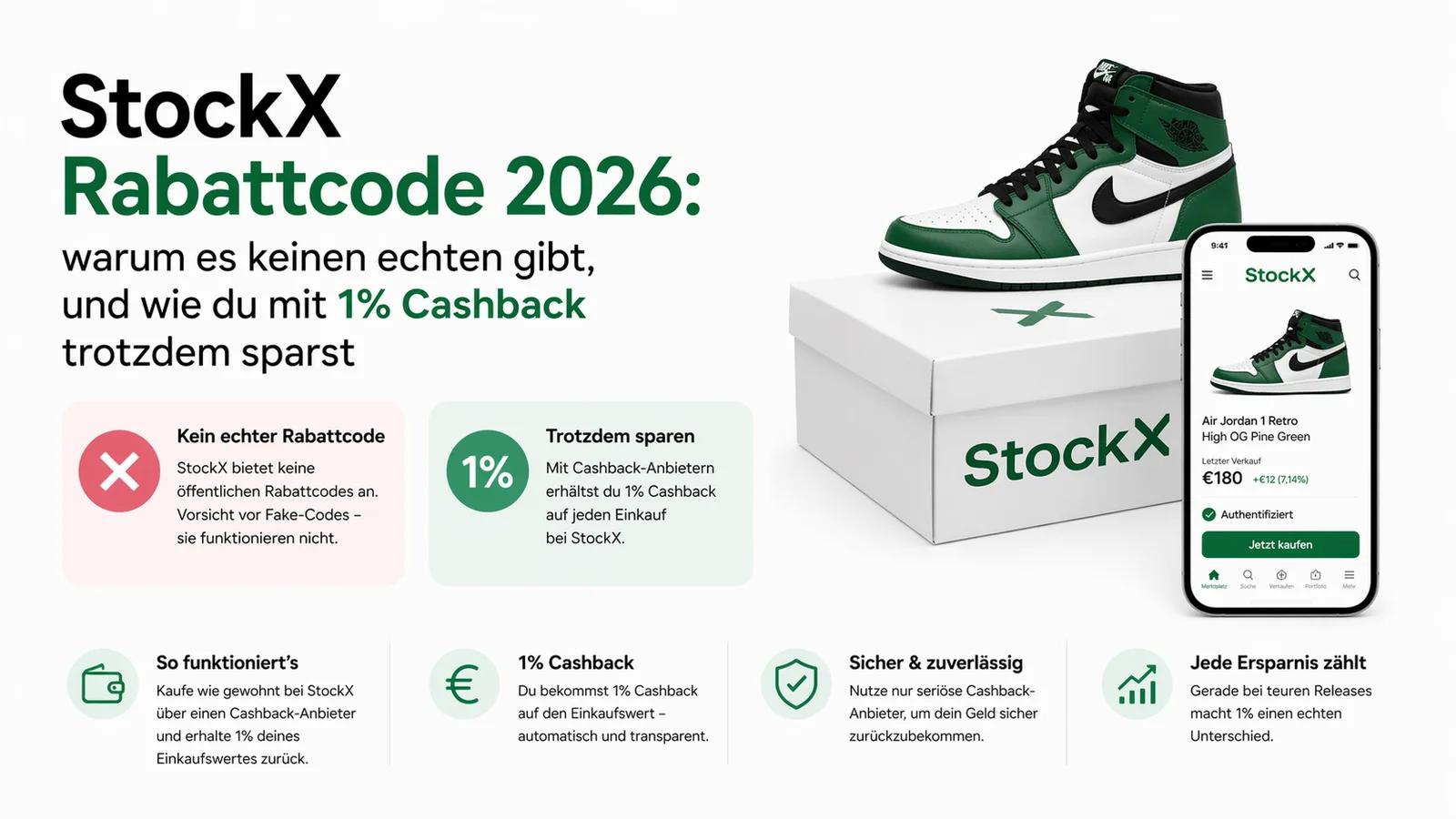 StockX Rabattcode 2026: warum es keinen echten gibt, und wie du mit 1% Cashback trotzdem sparst