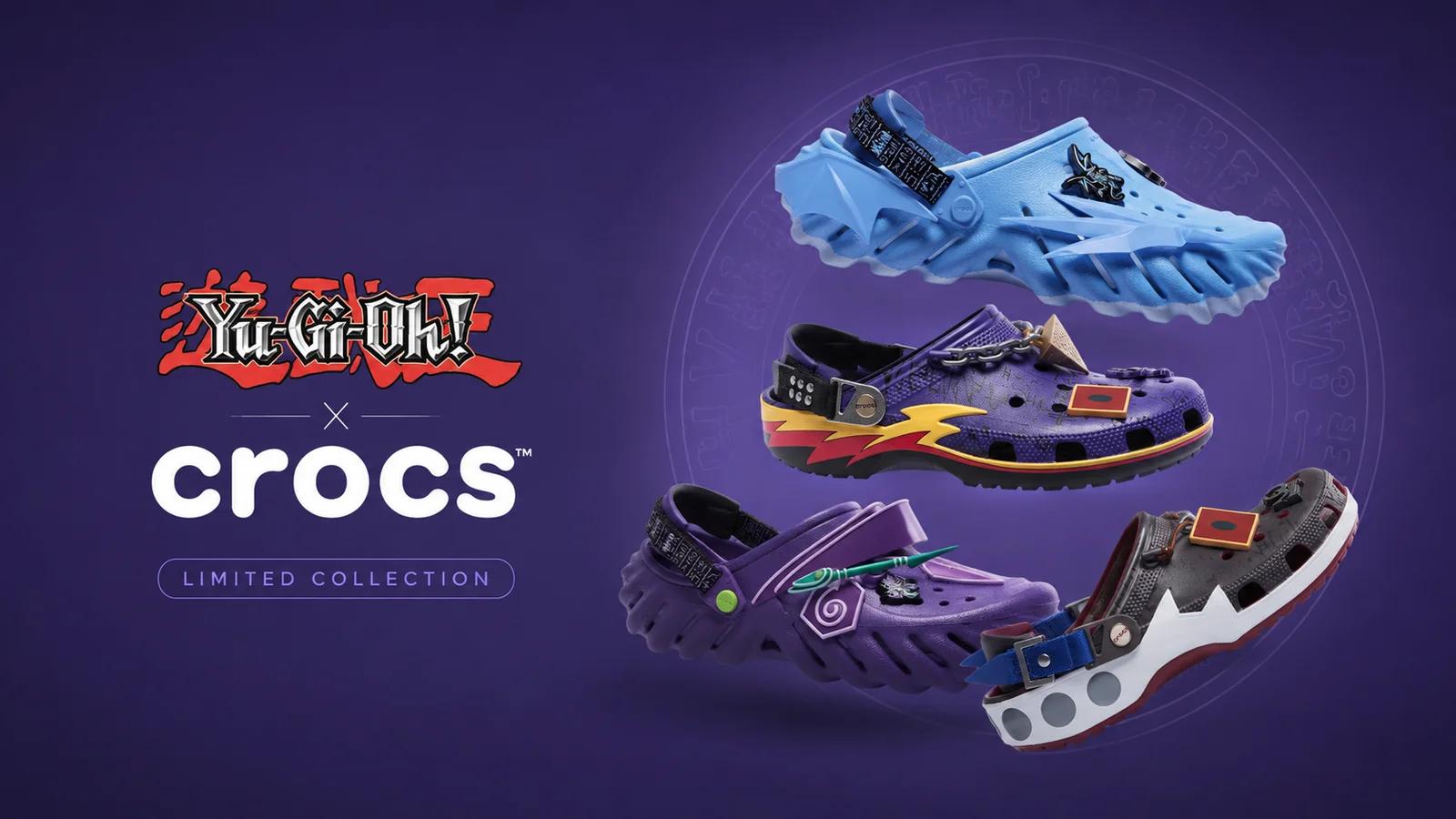 Crocs x Yu-Gi-Oh!: four pairs, two silhouettes and a card featuring a crocodile in Crocs