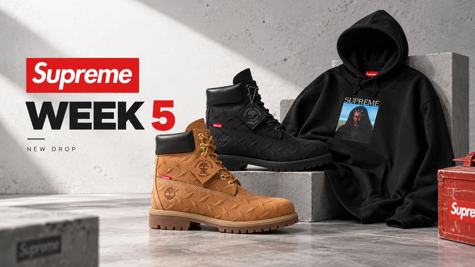 Supreme Week 5: Timberland boots lead, six collaborations and seven hats. Dropping Thursday at 16:00