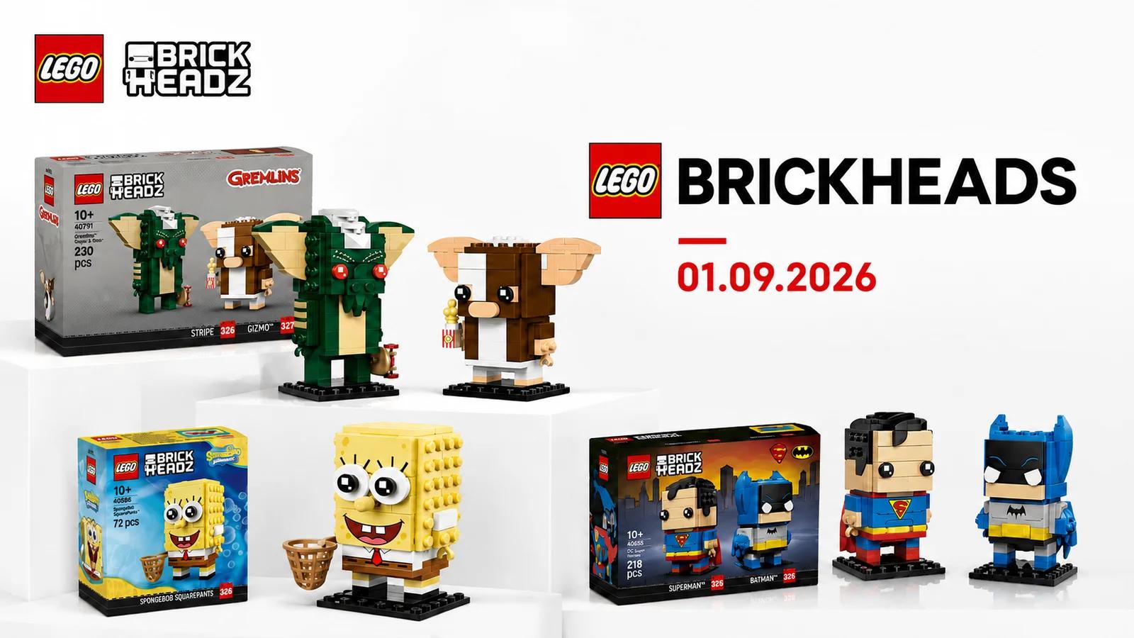 LEGO BrickHeadz septiembre 2026: Bob Esponja, DC Golden Age y Gremlins el 1 de septiembre