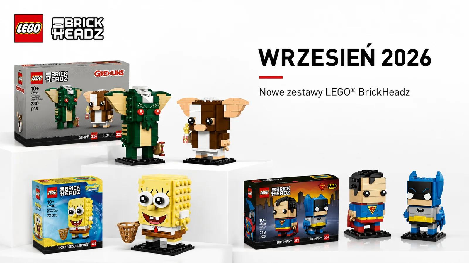 LEGO BrickHeadz wrzesień 2026: SpongeBob, Superman z Batmanem i gremliny, premiera 1 września
