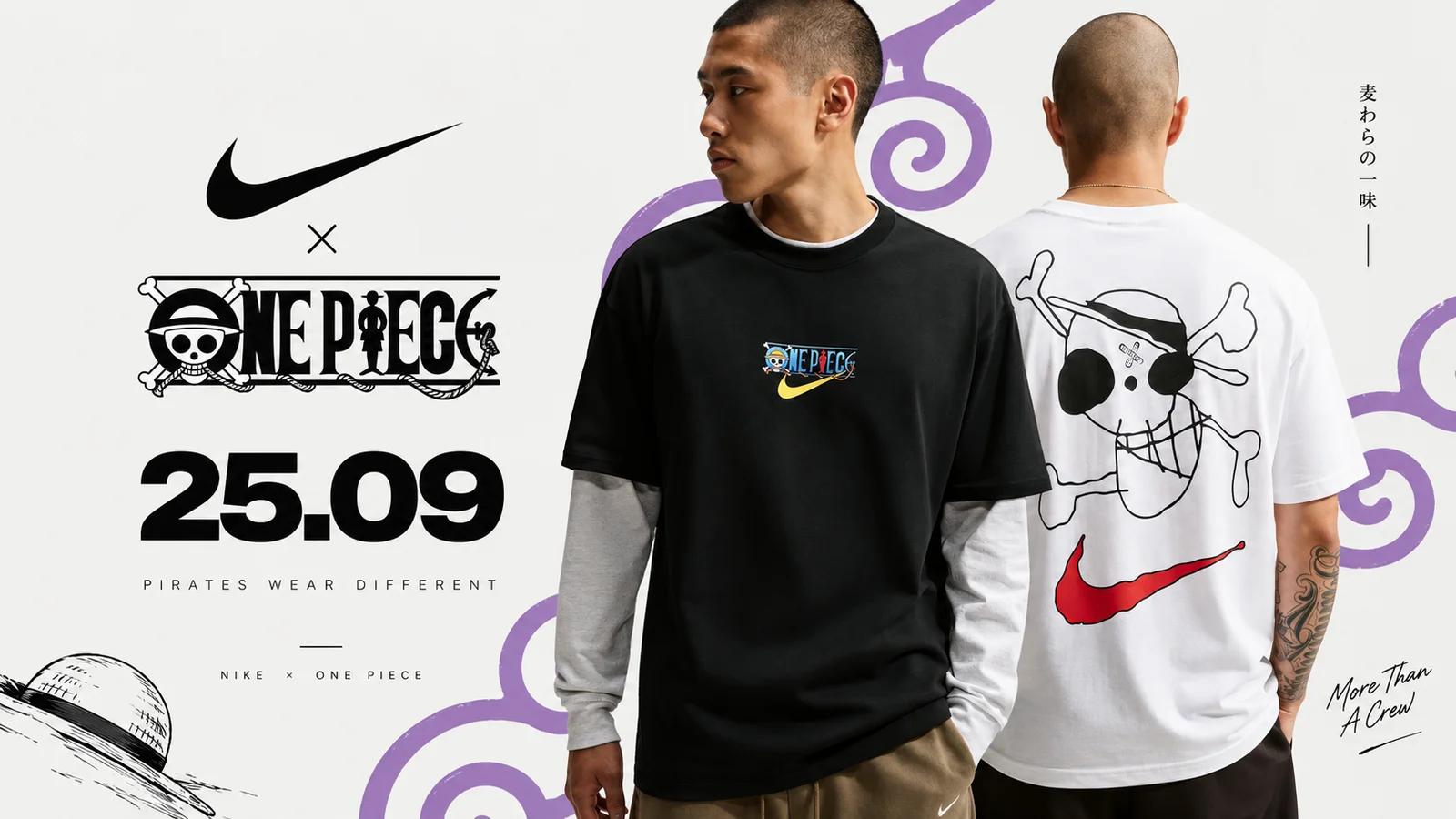 Nike x One Piece: out 25 September at 09:00, with the apparel collection already listed on SNKRS