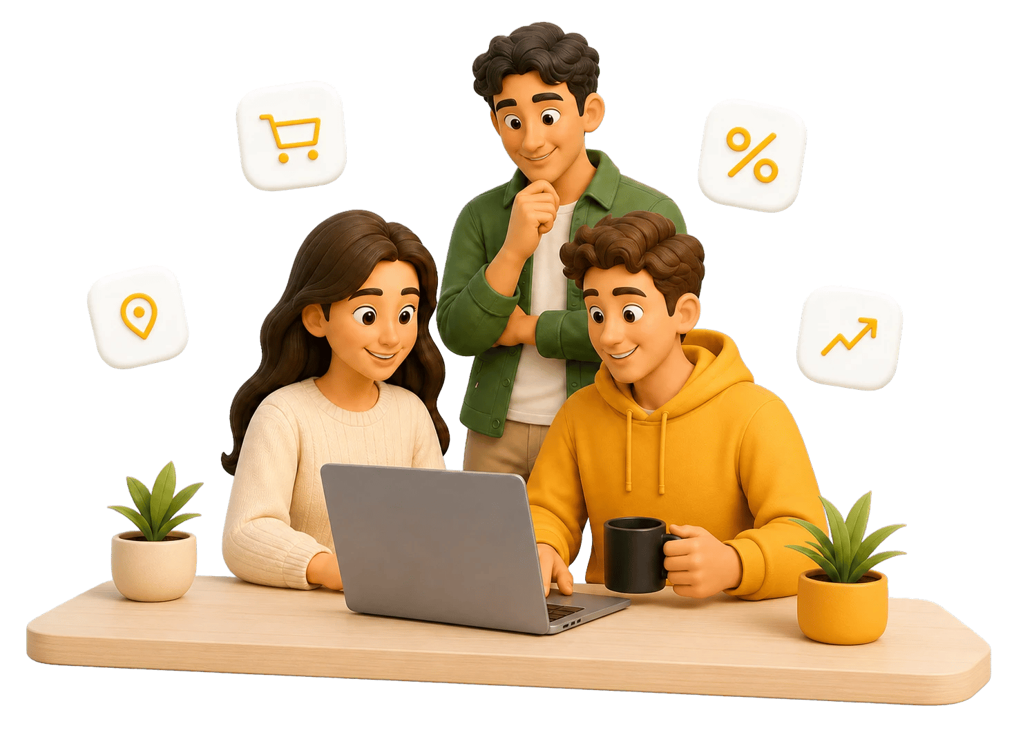 The Soleback team working together around a laptop